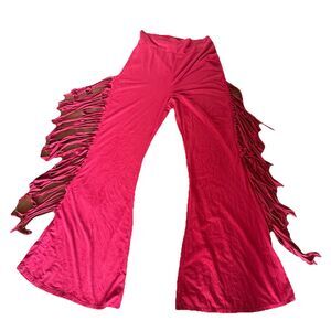Turquoise Haven Red Faux Suede Fringe Wide Leg Western Boho Pants XL‎